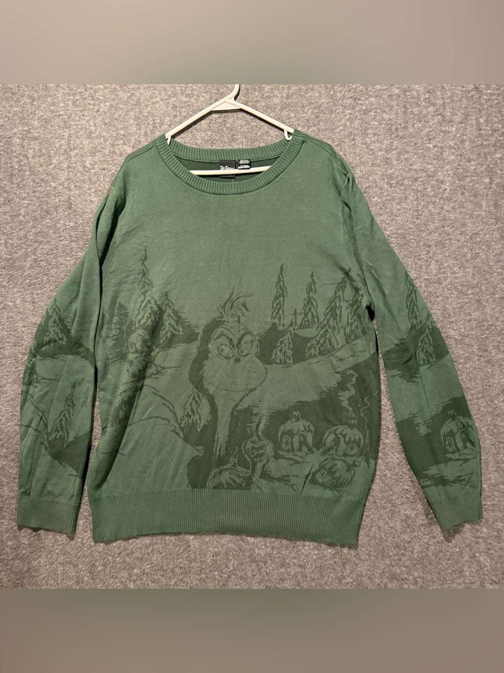 Dr Seuss The Grinch Crewneck Sweater Mens XXL Green Soft Graphic Cotton Acrylic